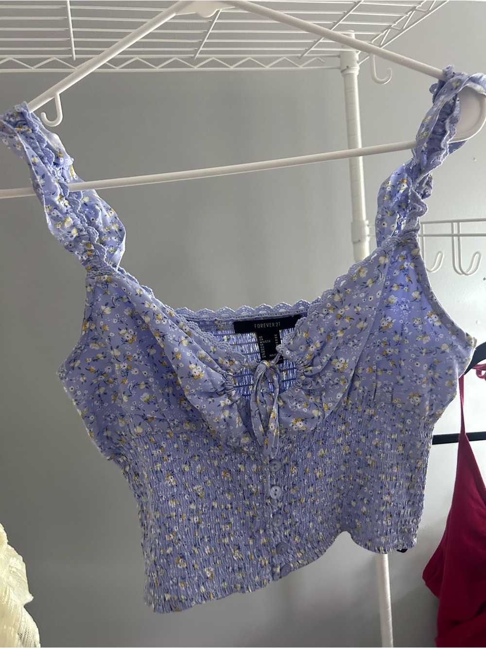 Forever 21 Lavender Floral Smocked Cropped Tank